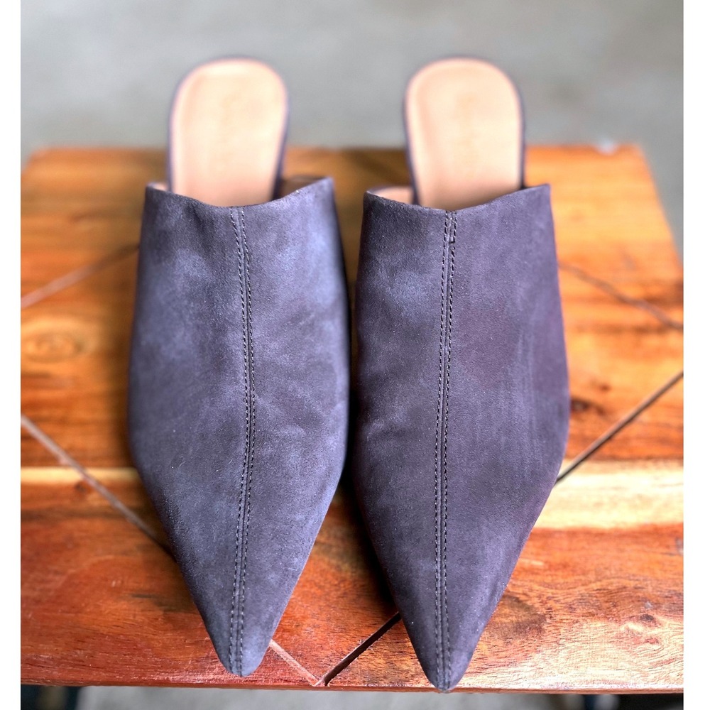 Seychelles Womens Suede Pointed Toe Kitten Heel Mules Purple Gray Size 10